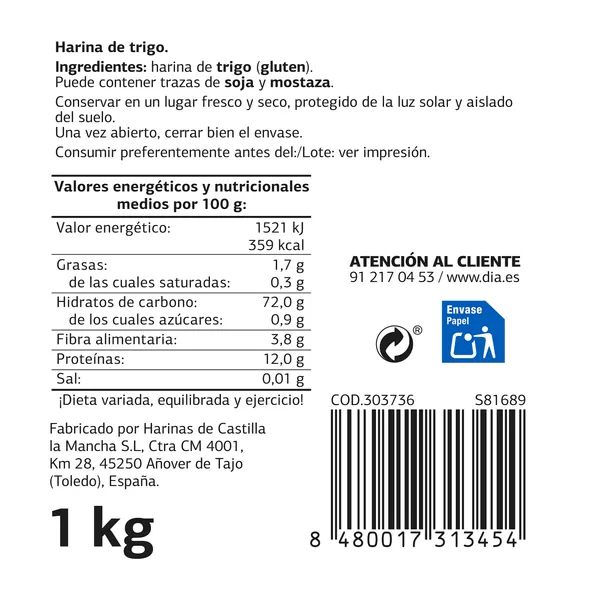 Harina de repostería El molino de Dia paquete 1 Kg 3