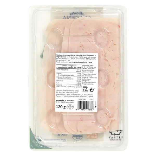 Pechuga de pavo 92% reducido de sal Dia Nuestra Alacena 120 g 3