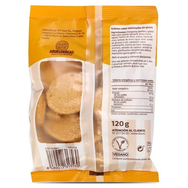 Galletas sabor mantequilla sin gluten Galleteca de Dia bolsa 120 g 3