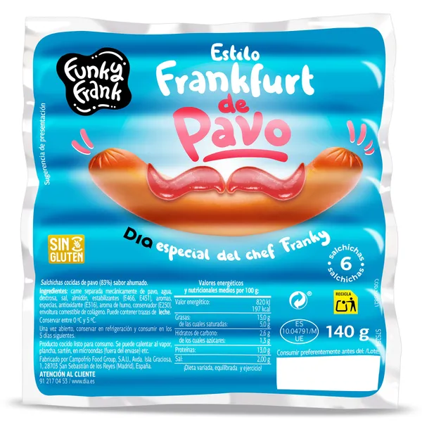 Salchichas frankfurt de pavo Funky Frank de Dia bolsa 2 x 140 g 2
