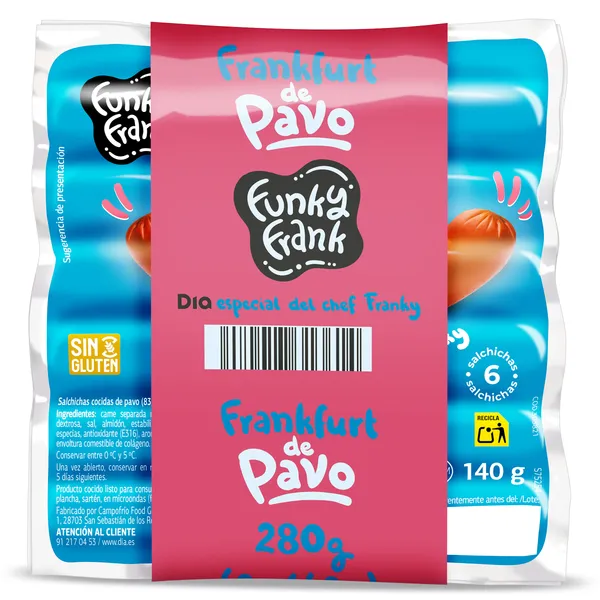 Salchichas frankfurt de pavo Funky Frank de Dia bolsa 2 x 140 g