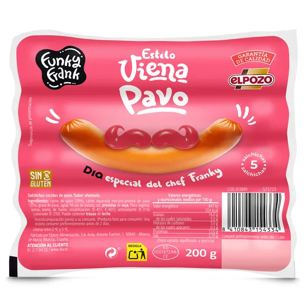 Salchichas viena de pavo Dia Funky Frank 200 g 2