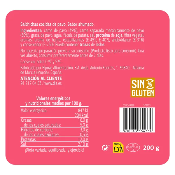 Salchichas viena de pavo Dia Funky Frank 200 g 3