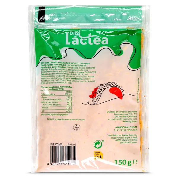 Queso rallado tex-mex picante Dia Láctea 150 g 3
