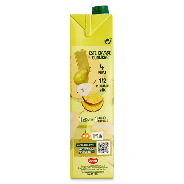 Bebida de zumo de pera y piña sin azúcares añadidos Juver brik 1.5 L 3