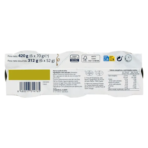 Atún en aceite de oliva Dia Mari Marinera lata 6 x 52 g 3