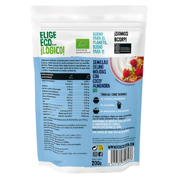 Semillas molidas de lino con coco y almendra Ecocesta 200 g 3