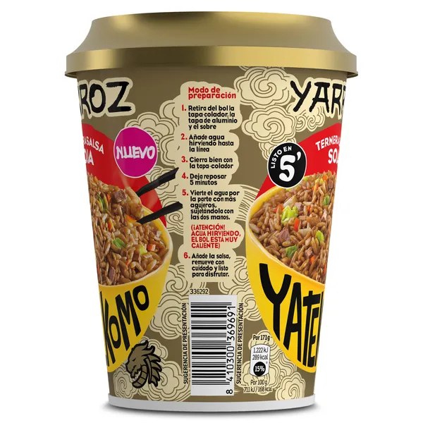 Yarroz con ternera y salsa de soja Gallina Blanca vaso 84 g 3
