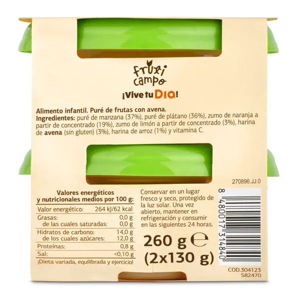 Puré de fruta variada con avena Dia Fruticampo pack 2 x 130 g 4