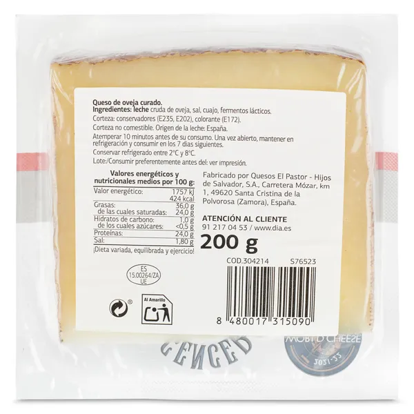Queso de oveja curado Dia El Cencerro 200 g 3