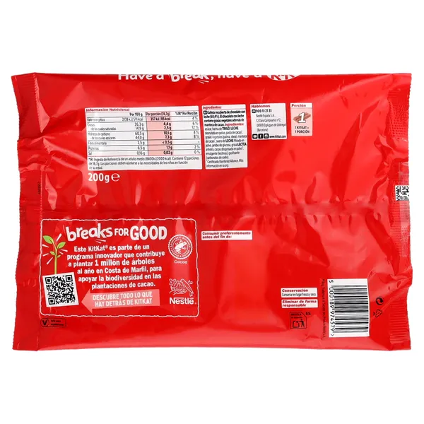 Mini barritas de galleta recubiertas de chocolate Kit Kat bolsa 200 g 2