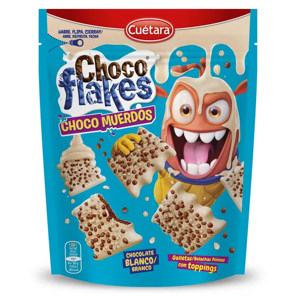 Galletas con chocolate blanco y toppings choco muerdos Cuétara Flakes bolsa 100 g 2