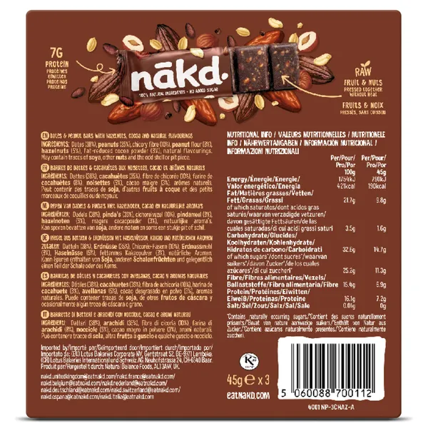 Barritas proteicas de cacao y avellana Nakd 135 g 3