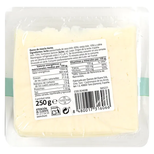 Queso tierno mezcla Dia El Cencerro 250 g 3
