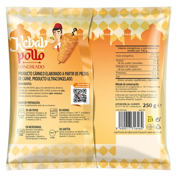 Kebab de pollo loncheado Al Punto Dia bolsa 250 g 2