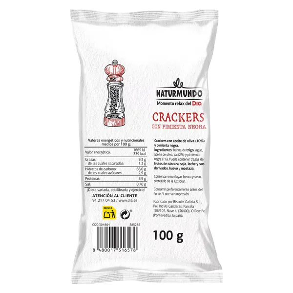 Galletas crackers con pimienta negra Snack Maniac de Dia bolsa 100 g 2