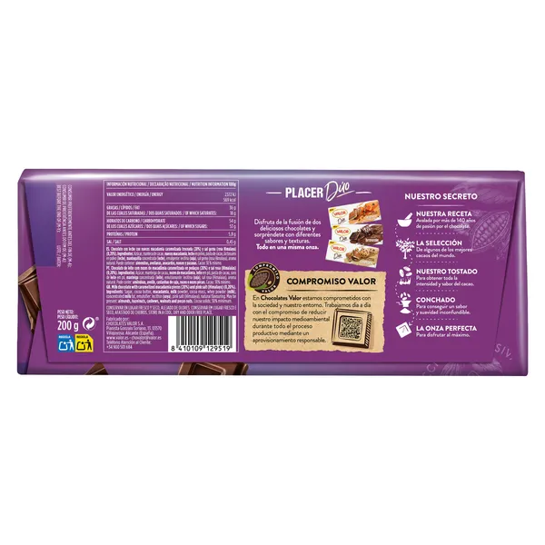 Chocolate con leche y macadamia caramelizada Valor 200 g 2
