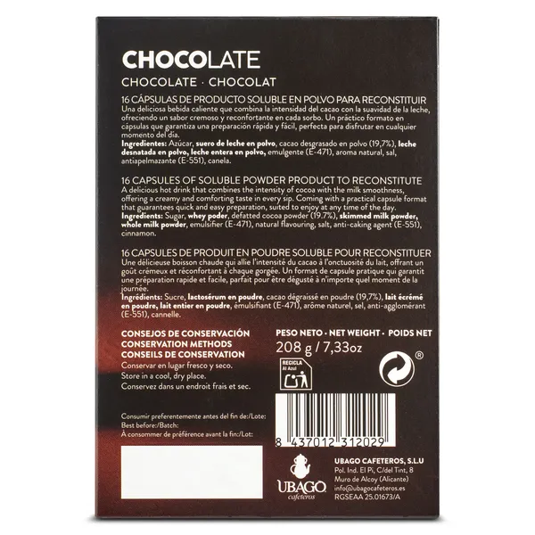 Chocolate en cápsulas Ubago caja 16 unidades 3