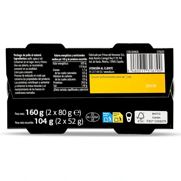 Pollo al natural alto en proteínas Nuestra Alacena de Dia lata 2 x 52 g 3