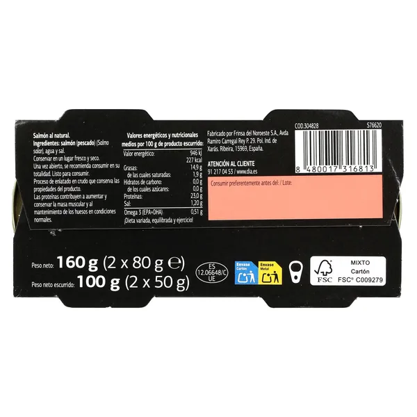 Salmón al natural alto en proteínas Dia mari marinera 2 x 50 g Dia Mari Marinera 2 x 50 g 4