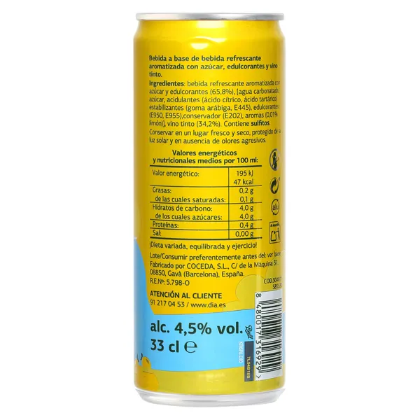 Tinto de verano sabor limón Fiesta del dia lata 33 cl 2