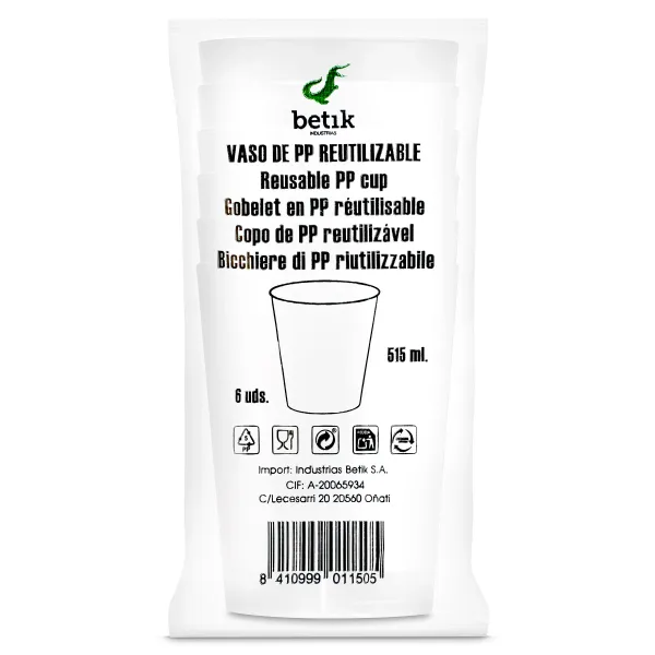 Vaso reutilizable de 515 ml Betik 6 unidades 2