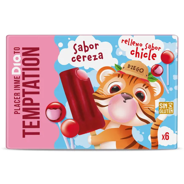 Helado sabor cereza relleno sabor chicle 6 unidades Temptation de Dia caja 300 g 2