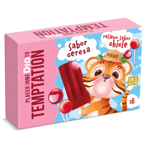 Helado sabor cereza relleno sabor chicle 6 unidades Temptation de Dia caja 300 g