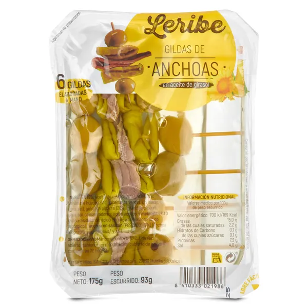 Gilda de anchoa en aceite de girasol Leribe bandeja 175 g