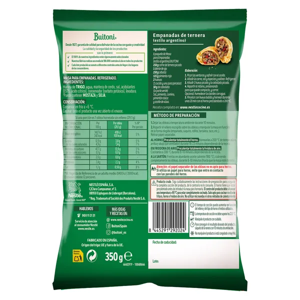 Masa gruesa para empanadillas estilo argentino Buitoni bolsa 350 g 2