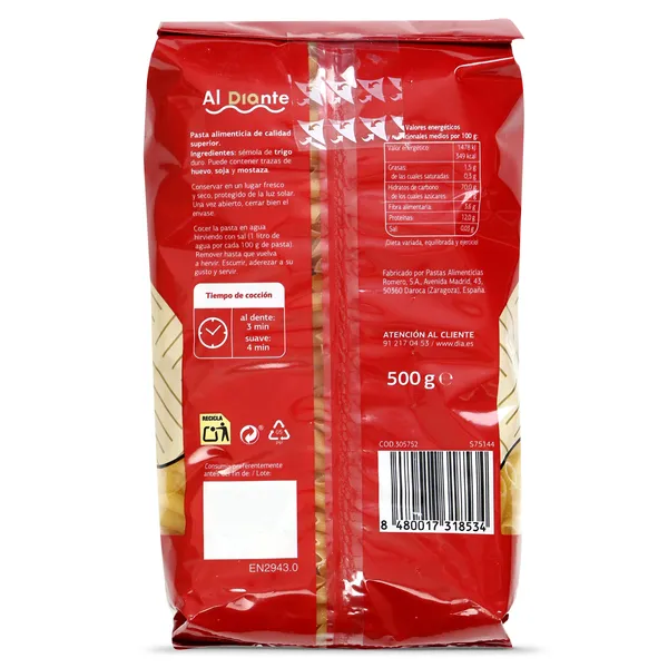 Plumas rayadas cocción rápida Dia Al Diante 500 g 2