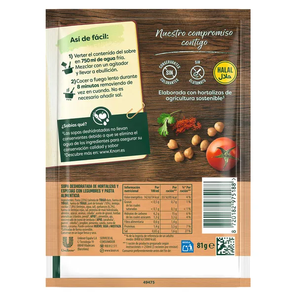 Sopa harira de hortalizas y legumbres Knorr sobre 81 g 2