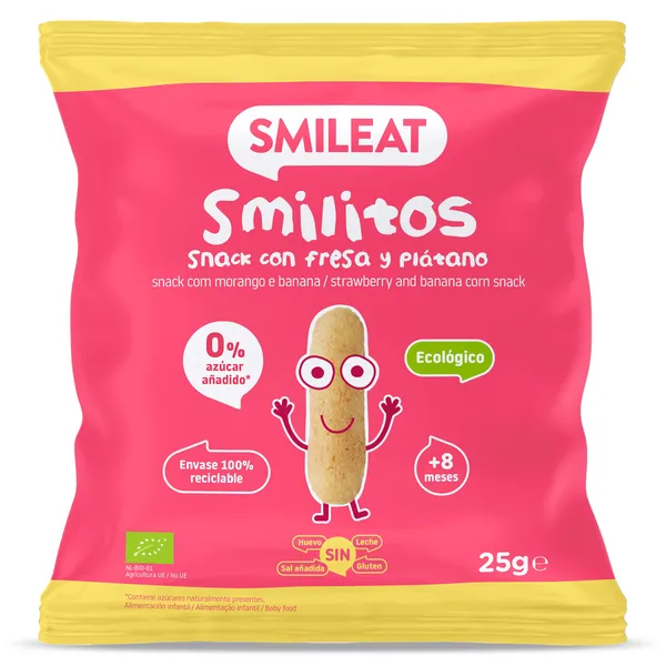Snack infantil con fresa y plátano smilitos Smileat 25 g 2