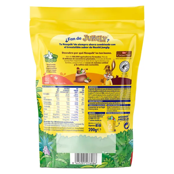 Cacao soluble instantáneo con trozos de galleta Jungly Nesquik bolsa 200 g 2