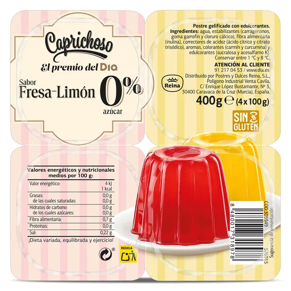 Postre gelificado sabor fresa y limón 0% Dia Caprichoso 4 x 100 g 2