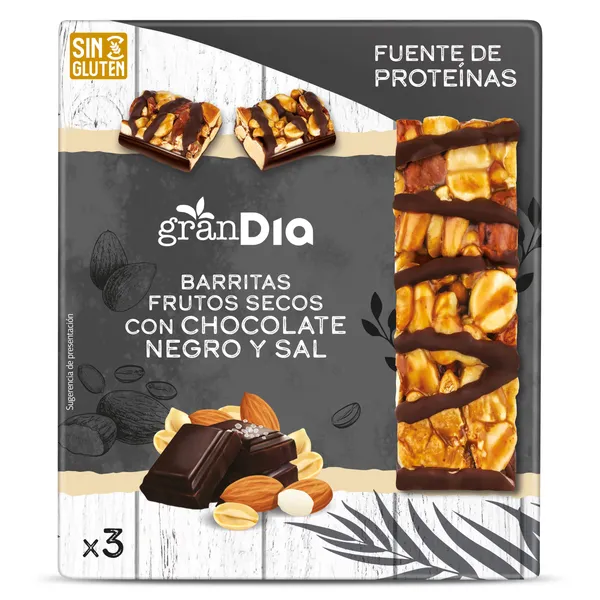 Barritas de frutos secos con chocolate y sal Gran Dia caja 90 g 2