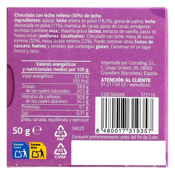 Mini barritas de chocolate con leche Dia Temptation caja 50 g 4
