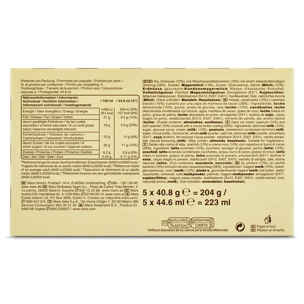 Helado barrita chocolate blanco 5 unidades Snickers caja 200 g 3