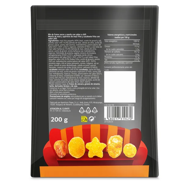 Mix de frutos secos sabor chili Dia Snack Maniac 200 g 3