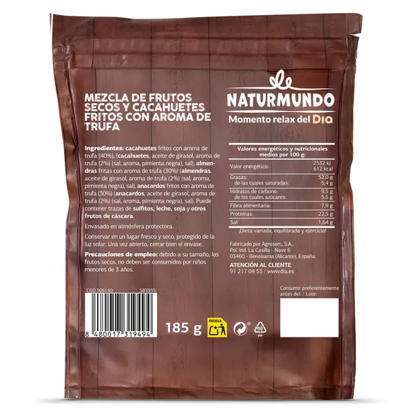 Mix de frutos secos sabor trufa Dia Naturmundo 185 g 3