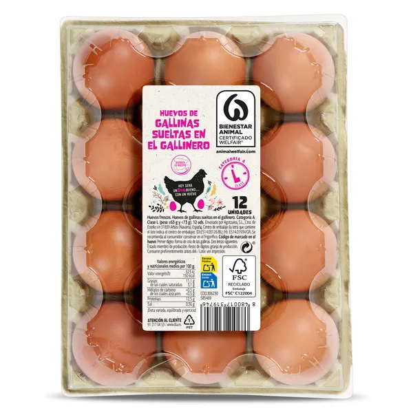Huevos grandes L de gallinas criadas en suelo Dia 12 unidades 3