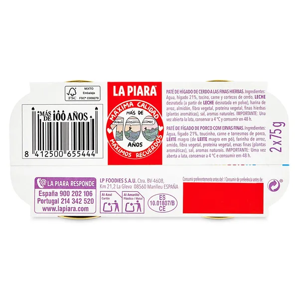 Paté a las finas hierbas La piara pack 2 x 75 g 2