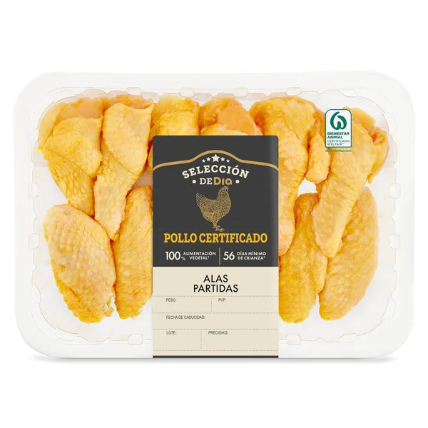 Alas partidas de pollo certificado Selección de Dia bandeja 500 g aprox. 3