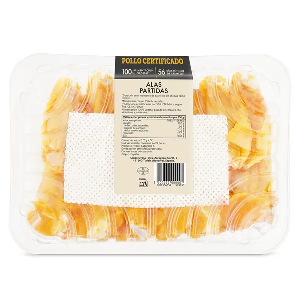 Alas partidas de pollo certificado Selección de Dia bandeja 500 g aprox. 4