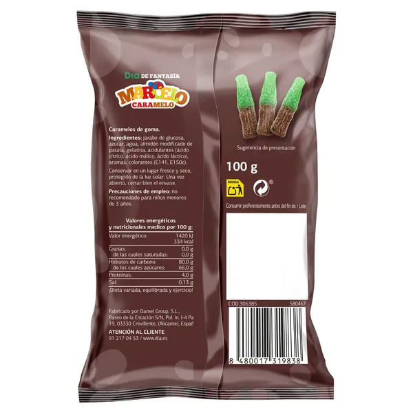Golosinas botellas de cola Dia Marcelo Caramelo 100 g 3