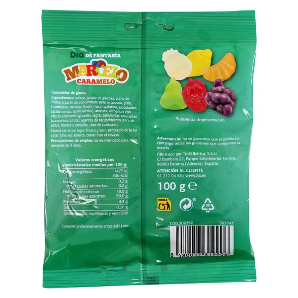 Golosinas fruta tropical con 8% zumo Dia Marcelo Caramelo 100 g 3