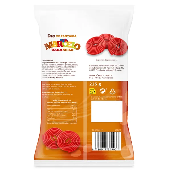 Regaliz rueda rojo Dia Marcelo Caramelo 225 g 3