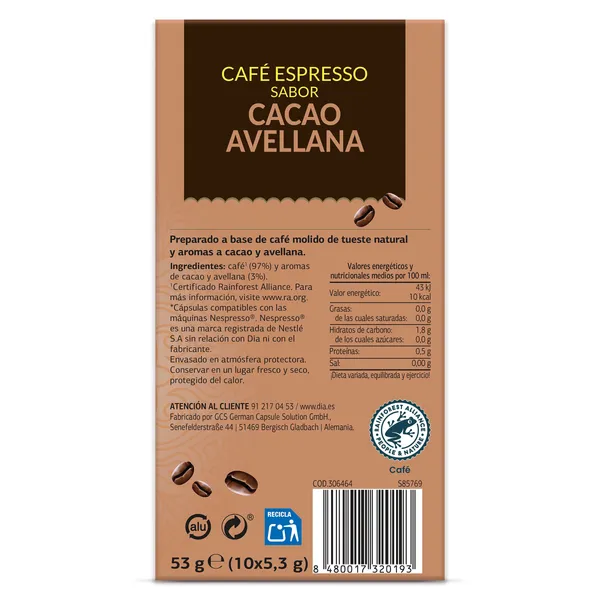 Cápsulas de café cocoa & hazelnut Dia Arom'arte 10 unidades 4