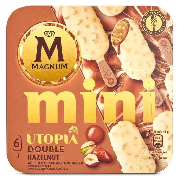 Helado mini bombón doble avellana Utopía 6 unidades Magnum caja 276 g 2