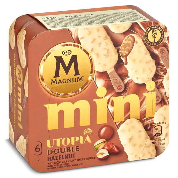 Helado mini bombón doble avellana Utopía 6 unidades Magnum caja 276 g